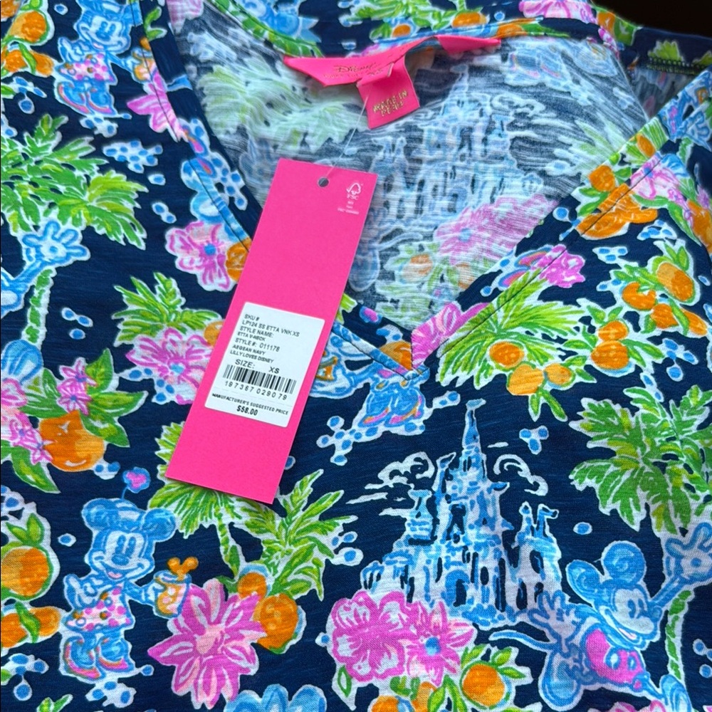 Lilly Pulitzer Blue Floral V-Neck Top Lilly Loves Disney